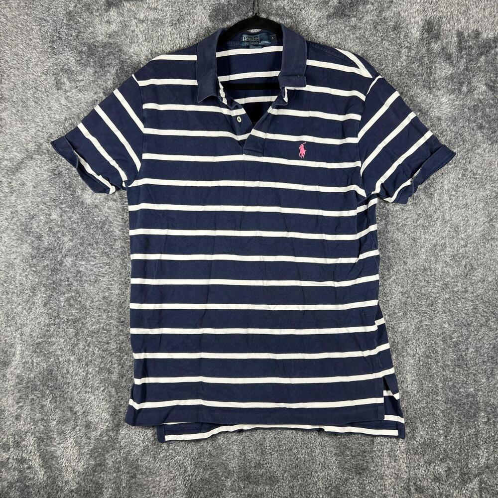 Polo By Ralph Lauren Polo Shirt Mens L Blue Striped 100% Cotton Short Sleeve